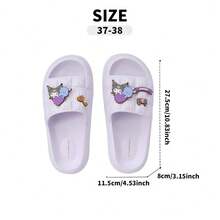 Miniso Sanrio Kuromi Women's Indoor Bathroom Slippers (Size 35-36) - Comfortable Soft Material, Exquisite Dual-Character Badge Detail, Water-Resistant Design For Bathroom & Bedroom Use(1 PC) - Mauve Purple - View 10