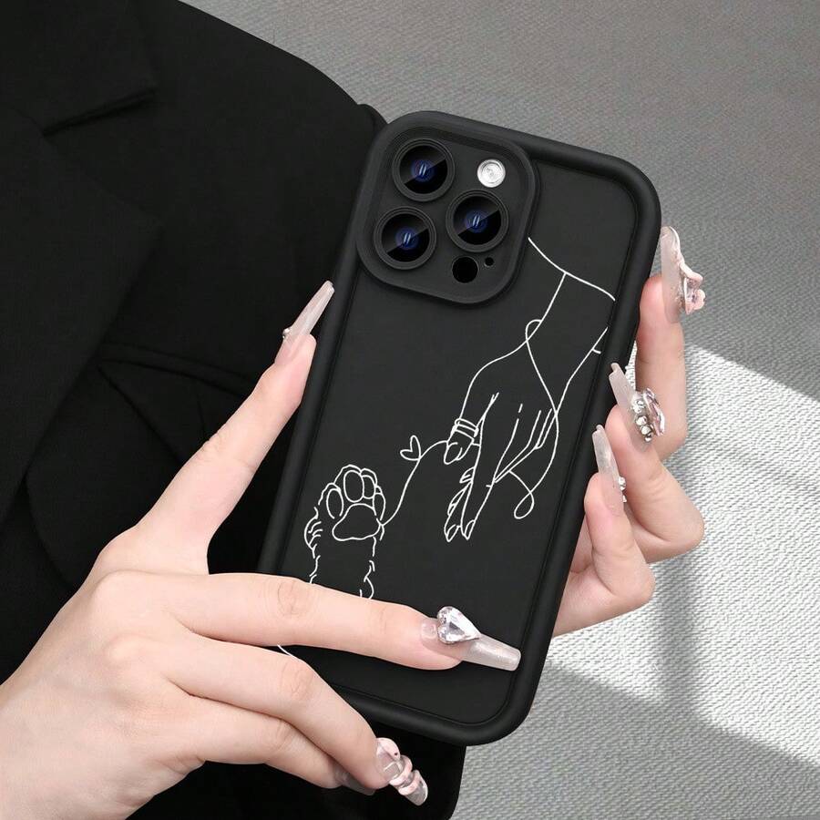 Funda de teléfono linda Funda de teléfono: Funda de teléfono con arte lineal de interacción de mano y pata de animal, textura de escalera de ojo celestial, acabado mate premium, diseño moderno y popular. Compatible con iPhone 16/15/14/13/12/11/X/XR/XS/8/7/SE//Plus/Pro/Max. Regalo ideal para novio, funda de teléfono de protección de grado militar, duradera, a prueba de golpes y antiarañazos. - 1 pieza - Ver 1