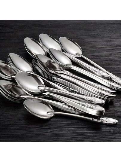 Stainless Steel Spoons, Dessert Spoons, Cutlery Set, Iron Soup Spoons, Household Serving Spoons, Suitable As Gifts, For Home And Commercial Use, For Scooping Watermelon And Fruits, High-End Restaurants