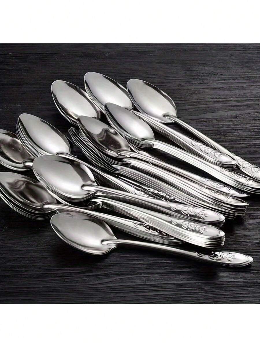 10pcs Stainless Steel Spoons, Dessert Spoons, Cutlery Set, Iron Soup Spoons, Suitable For Gifts, Home And Commercial Use, Scooping Watermelon And Fruits, High-End Restaurants - Multicolor - View 1