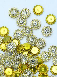50pcs/Pack 14mm Handmade Sunflower Rhinestone Sew-On Glass Crystal Beads, Shiny Sewing Decoration Pearls With Holes, Gold Bottom Gems For DIY Crafts, Clothing, Dresses, Bags, Shoes, Brooches, Earrings - White - View 5