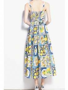Đầm maxi nữ thanh lịch màu xanh chanh và trắng, dây mảnh, thắt nơ, hở lưng, thích hợp cho mùa hè. - Nhiều màu - Xem 4