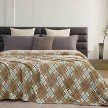 Oversized King Fleece Blanket 120x120 Inches, Seamless Soft Cozy 3D Jacquard Flannel Blanket 10'x10' Extra Large For Bed, Sofa, Couch, Travel & Camping, California King Throw, Purple - Wave CT21NV - 米色鑽石 - 查看 1
