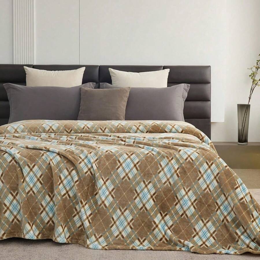 Oversized King Fleece Blanket 120x120 Inches, Seamless Soft Cozy 3D Jacquard Flannel Blanket 10'x10' Extra Large For Bed, Sofa, Couch, Travel & Camping, California King Throw, Purple - Wave CT21NV - 米色鑽石 - 查看 1
