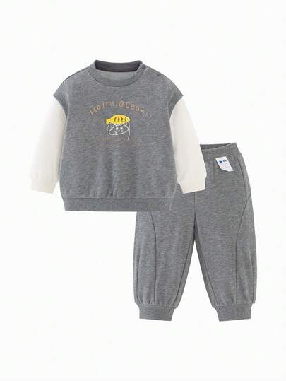 mini bala 2pcs Kids Sweatshirt & Pants Set, Unisex, Soft Cotton Blend, Slim Fit, Spring 2026 Collection