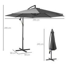 Crank-Operated Parasol With Steel Frame And Polyester Fabric, Grey, Ø2.95 X 2.45 M, For Garden, Terrace, Balcony - Grey - View 2