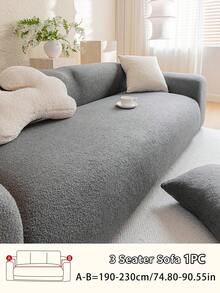 1pc Thick High Grammage Solid Color Plush Sofa Cover, Warm And Comfortable For Winter, Suitable For All Seasons, Anti-Slip And Dirt-Resistant, Removable And Machine Washable, Effectively Prevents Pet Scratching, Suitable For Living Room And Bedroom Sofa Protection And Decoration, Fits 1/2/3/4 Seater Sofas - Multicolor - View 24