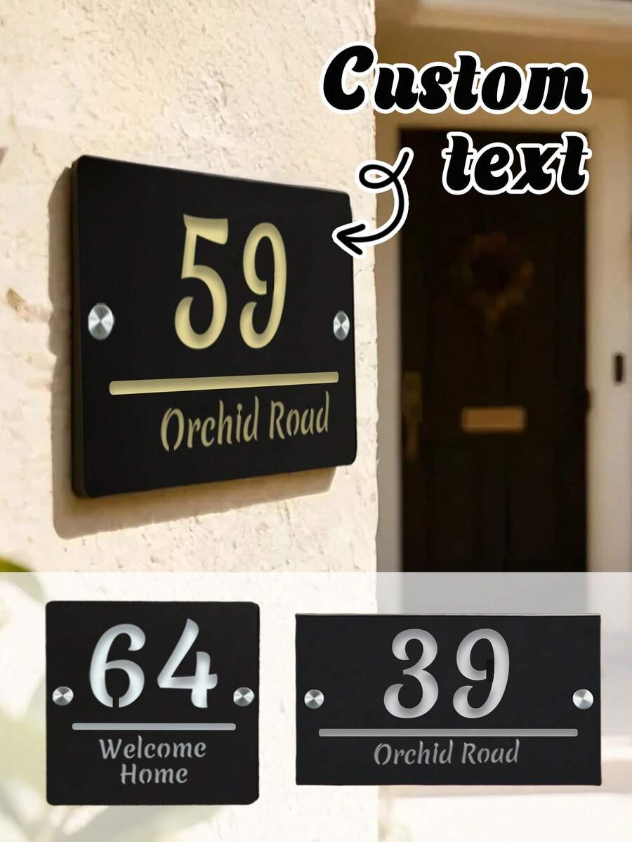 Customized Outdoor House Number Plate, Personalized Acrylic Black House Number Sign, Customized Home Address Plaque, Customizable Outdoor Street Address Plate, Home Decor, Wall Plaque, Christmas Wall Decor, Christmas, Christmas Gift, Garden, Outdoor, Friend , Family, Mom, Dad, Unique Gift - Style a - View 1