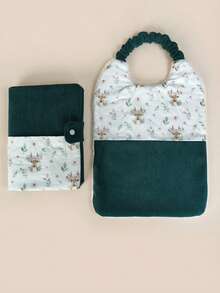 奢华丝绒礼盒套装：3件套背包、健康手册封套、大号围兜和餐巾 - 适合托儿所/日托中心 - 彩色 - 查看 16