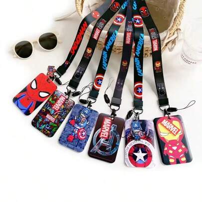 1 Piece, Lanyard+Card Holder[Authorized] Marvel Campus PhotoClip, Student Stationery Meal Card,Woven Rope Bus Card, Storage BoxKeychain, Student Cartoon ProtectiveCover, Bus And Subway Access ControlWork ID Set, Pass Card, CoupleTransparent Long Lanyard Pendant