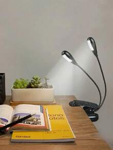 1pc Portable 4 LED Battery And USB Power Supply Book Reading Light With Clip,Brightness Adjustable,Adjustable Arms,Eye Protection Reading Light,Mini Desktop Lamp,Suitable For Tourism Take Along, Outdoor Travel Lighting - White - View 4