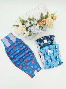 3pcs/Set Cartoon Pet Dog Diaper Set, Shark/Jellyfish/Crab Pattern, Leak-Proof Pads, Suitable For Male Dogs