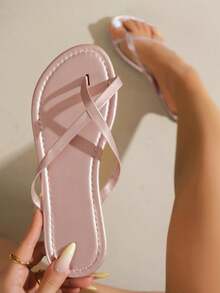 Damen Sommersandalen, modische, bequeme minimalistische Zehenring-Sandalen, Outdoor Strand-Stil - Pink - Übersicht 5