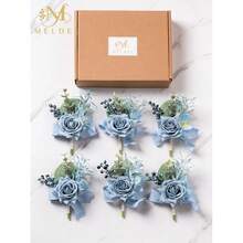 Dusty Blue Rose Boutonniere For Men,Set Of 6,Groomsmen Groom Boutonnieres For Wedding Corsage Ceremony Anniversary, Formal Dinner Party, Fall Vintage Rustic Marriage Prom Flower,6pcsBlueBoutonnieres - 6個藍色胸花 - 查看 7