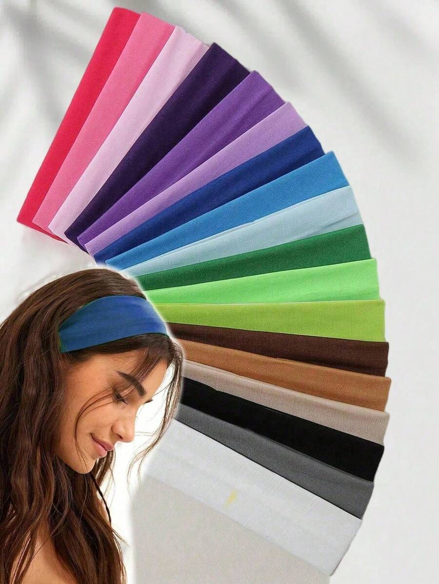 8-Pack Women's Sports Headbands - Moisture Wicking Stretchy Hair Bands For Workout, Yoga & Running, Multicolor Athletic Headwear For Women & Girls, Soft Fabric Sweatbands For Fitness & Exercise - 隨機顏色 - 查看 1