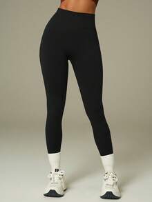 UONNOU Viral Sculpting Leggings | High Waist Tummy Control Yoga Pants - Black - View 9