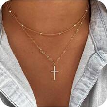 In Stock Instant Delivery Necklace Women Girls, Dainty 14K Gold Silver Plated Choker Pendant Jewelry Non Tarnish Waterproof Cute Simple Small Necklace Easter Christian Baptism Religious Faith Jewelry Gifts ZEVL - 03 Dây chuyền thánh giá vàng - Xem 2
