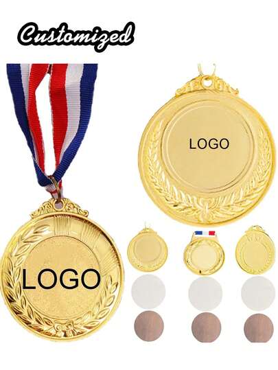 1pc Customized Sports Award Medal, Personalized Metal Pendant, Wheat Wreath Frame Medal, Zinc Alloy Material, Children's Competition Medal, Sports Event Marathon Honor Commemorative Badge