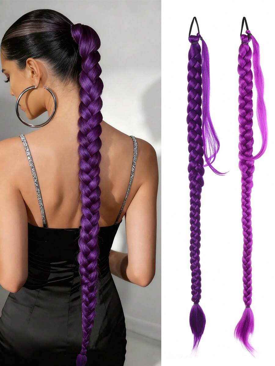 One-Piece Set Of 38-Inch Purple Braided Long Braided Ponytail Wig, Heat Resistant, Easy To Wear, Suitable For Everyday Wear And Holidays. - Multicolor - View 1