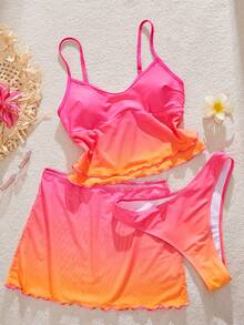 女士泳装比基尼，日落渐变色可爱优雅沙滩短裤/外套/生日装/休闲/千禧年/2000年代/千禧年/高贵/老钱/街头风/度假/女孩沙滩装 - 粉色 - 查看 8