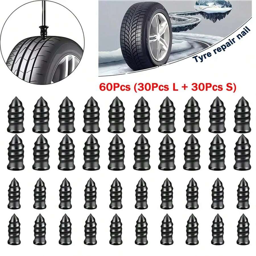 60Pcs Tire Repair Screws Plugs, Self-Service Tyre Repair Vacuum Rubber Nails Kit For Car/Motorcycle/Truck/Tractor Puncture Fast Tyre Repair Supplies - 1 - 查看 1