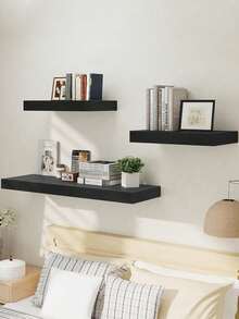 1 pieza/Set de 3 piezas de estantes montados en la pared, juego de unidad de estantería larga de madera de roble rústica, adecuada para sala de estar, baño, lavandería, dormitorio, cocina, oficina en casa - ブラック - Ver 1