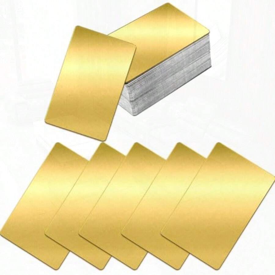 100 Pcs Gold Aluminum Business Cards DIY Metal Name Cards 3.4 X 2.1 Inch - Vàng - Xem 1