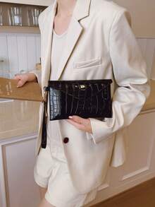 Fashionable Crocodile Embossed Envelope Handbag, PU Leather Tote Bag For Girls - A - View 4