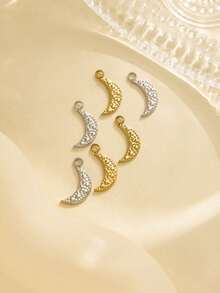 5pcs/Pack 304 Stainless Steel Smooth Concave-Convex Polka Dot Design Moon Shaped Minimalist Versatile Accessories - Moon Accessories - View 6