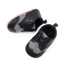 Toddler Boy PU Walking Shoes Patchwork Casual Baby Flats Breathable Infant Crib Shoes For Newborn - 黑色 - 查看 2