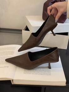 Giày cao gót mũi nhọn bằng da lộn khóa kim loại kiểu cổ điển thu đông 2025, giày bít mũi mỏng gót nhọn cho nữ, thích hợp đi làm, gót nhọn kiểu "mèo con". - màu nâu - Xem 4