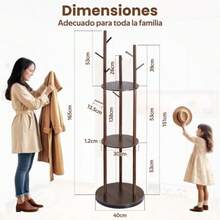 XGKPercero de Pie Gi Percero para Ropa con 3 Estantes y 9 Gancos 40*40*165  Ro y Fácil de Montar Percero de Pie Organizador para Entrada Dormito y Sala Marrón - marrn - Ver 2