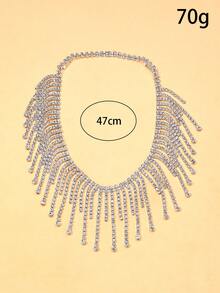 1pc New Multilayer Tassel Shoulder Chain, European And American Style Rhinestone Waterdrop Body Chain For Brides Wedding - Silver - View 3