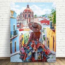 2D Plano, 1 pieza de arte de pared en lienzo con marco de madera de escena callejera mexicana colorida - Diseño vintage moderno, póster impreso de alta calidad, decoración de pared vertical para sala de estar, dormitorio, oficina en casa, cocina, baño, decoración de hogar mexicana, obra de arte de dormitorio, impresión artística, obra de arte enmarcada, impresión decorativa, diseñadores de interiores, 2D plano - Multicolor - Ver 4