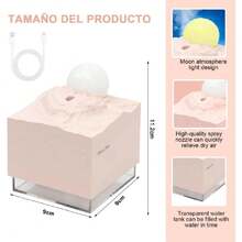 Humidificador en Forma de Caída Luna, con 2 Modos de Humidificación Silenciosa. Humidificador en Forma de Caída Luna con Luz Nocturna, Conexión USB, Función de Lámpara Luna 3D (Rosa),37293739 - Tipo de Enchufe A Japonés (100V) - Ver 5