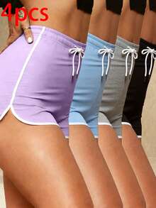 4pcs Women's Outdoor Exercise Fitness Running Fashionable Shorts Set, Suitable For Camping, Workout, Outdoor Activities, Spring/Summer - Multicolor - View 4