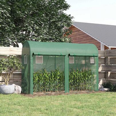 Outsunny 9.8' X 3.3' X 6.6' Outdoor Garden Greenhouse, Steel Frame Plant Growing Greenhouse With Double Doors And 4 Windows, PE Cover For Backyard, Patio, Green
