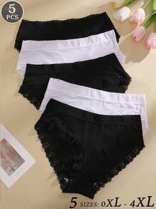 5pcs/Set Solid Color High Waist Lace Patchwork Briefs Panties Set For Women - Multicolor - View 4