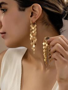 1 Đôi bông tai tua rua dài hình trái tim phong cách tối giản, thanh lịch, đa năng, chất lượng cao, kiểu cổ điển. - Vàng - Xem 6