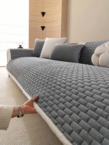 Veet 1件装可水洗防滑L型沙发套，适用于三人沙发，绗缝设计，磁扣闭合，宠物友好型保护 - 灰色天鹅绒沙发套 - 灰色 - 查看 5