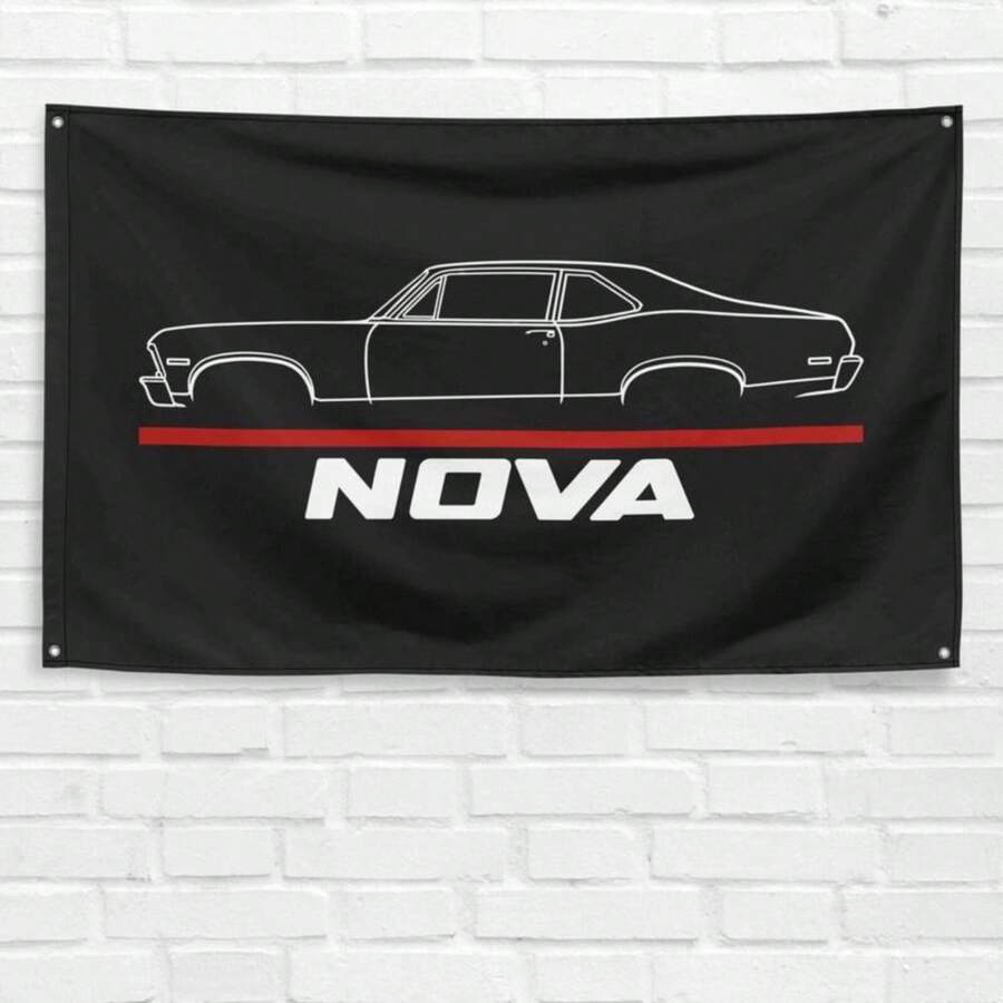 Chevrolet Nova 1970 Car Enthusiast 3x5 Ft Polyester Flag For Garage Workshop Man Cave Banner Birthday Giftbedroom Decor Mens Room Decor - 尺寸 - 查看 1
