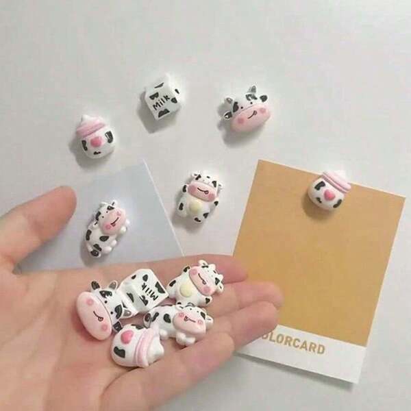 1 pieza/Set Imán de vaca de dibujos animados lindo, imán de plástico ovalado para refrigerador y pizarra blanca, adecuado para decoración del hogar y la oficina, decoraciones magnéticas