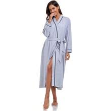 Bata larga suave, Algodón, Bata estilo kimono ligera, Ropa de casa con bolsillos - Dorado - Ver 1