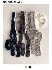 1pc Niche Design Red Beanie Hat, Elastic Large Head Circumference Knitted Warm Headscarf Cap For Women, Autumn/Winter; Unisex Knitted Ear Warmer Beanie Hoodie, Personalized Cool - Multicolor - View 11