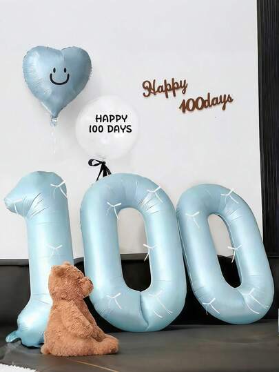 24pcs/Set Pearlescent Blue Number Balloons For Birthday, Includes 40-Inch Pearlescent Blue Number Balloons, White Ribbon Bows, Suitable For 100 Days, Birthday Party, Baby Shower, Blue Birthday, Indoor/Outdoor Photography Props
