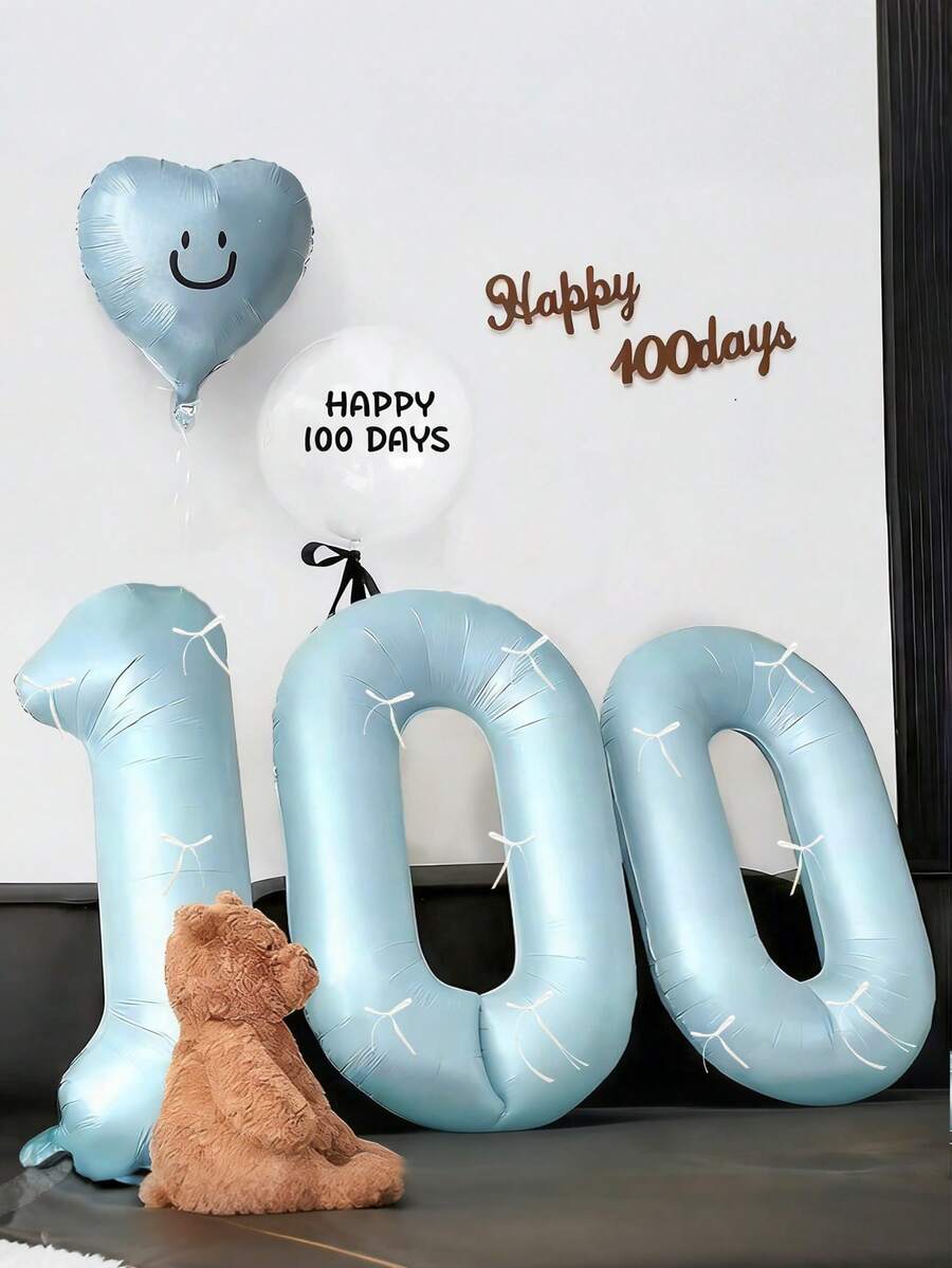 24pcs/Set Pearlescent Blue Number Balloons For Birthday, Includes 40-Inch Pearlescent Blue Number Balloons, White Ribbon Bows, Suitable For 100 Days, Birthday Party, Baby Shower, Blue Birthday, Indoor/Outdoor Photography Props - Multicolor - View 1