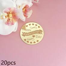 5 piezas/10 piezas/20 piezas Toppers de cupcake en forma de corazón de acrílico dorado con "Feliz Día de San Valentín", adecuados para el Día de San Valentín, fiestas de boda, decoración de pasteles y postres DIY - Multicolor - Ver 31