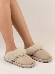 加厚毛絨棉鞋居家拖鞋室內外保暖軟底靜音蓬鬆毛毛棉拖鞋 - 米色 - 查看 2