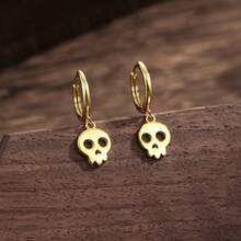 极简主义新款男女通用幽灵头耳环，复古骷髅吊坠耳环，哥特朋克摇滚派对配饰礼品 - 銀色 - 查看 11