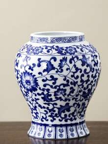 1 buc. Vază ceramică albastră și albă, în stil chinezesc vintage, potrivită pentru hol, dulap TV, decor masă, flori proaspete, flori uscate, flori artificiale, vază clasică luxoasă, hotel, sală de agrement, decor sală de conferințe, poate fi folosită și ca jardinieră, cadou pentru Ziua Îndrăgostiților și alte sărbători.